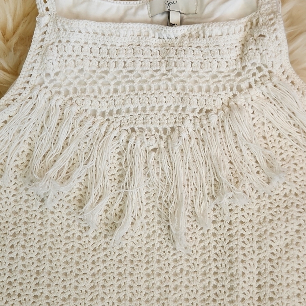 Joie White Olesia Crochet Knit Fringe White Tank Top - Picture 3 of 6
